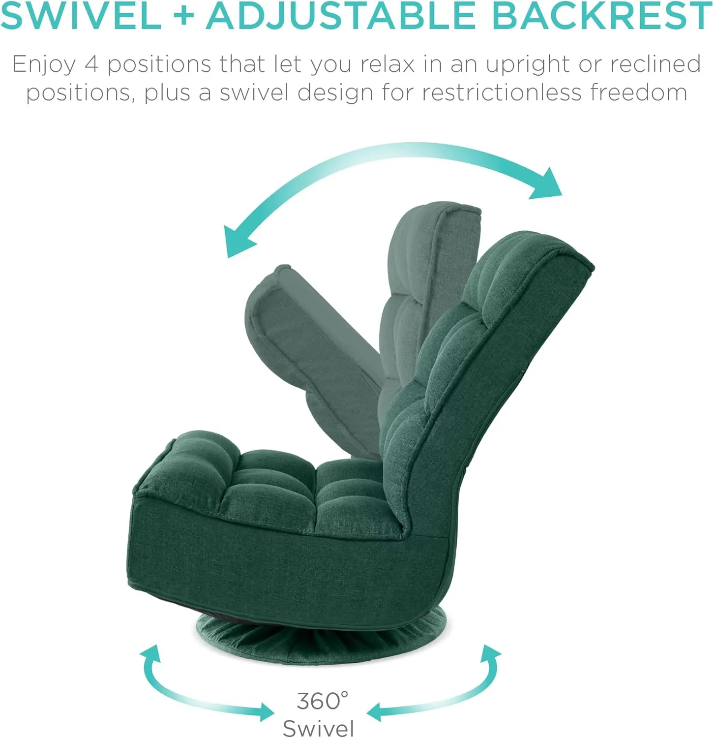 Best Choice Products Reclining Folding Floor Gaming Chair for Home, Office, Lounging, Reading w/ 360-Degree Swivel, 4 Adjustable Positions, Tufted Cushions - Green