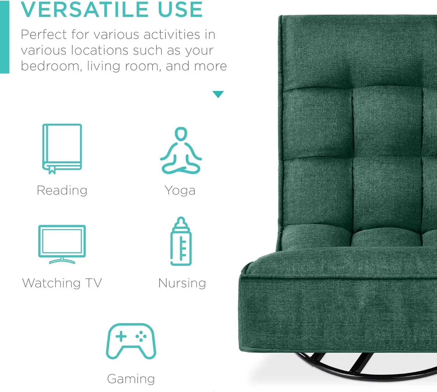 Best Choice Products Reclining Folding Floor Gaming Chair for Home, Office, Lounging, Reading w/ 360-Degree Swivel, 4 Adjustable Positions, Tufted Cushions - Green