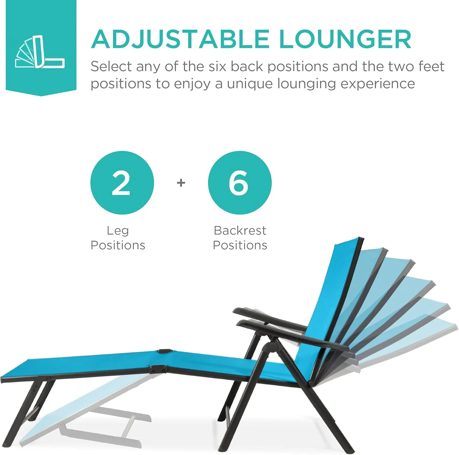 Best Choice Products Set of 2 Outdoor Patio Chaise Lounge Chair Adjustable Reclining Folding Pool Lounger for Poolside, Deck, Backyard w/Steel Frame, 250lb Weight Capacity - Sky Blue