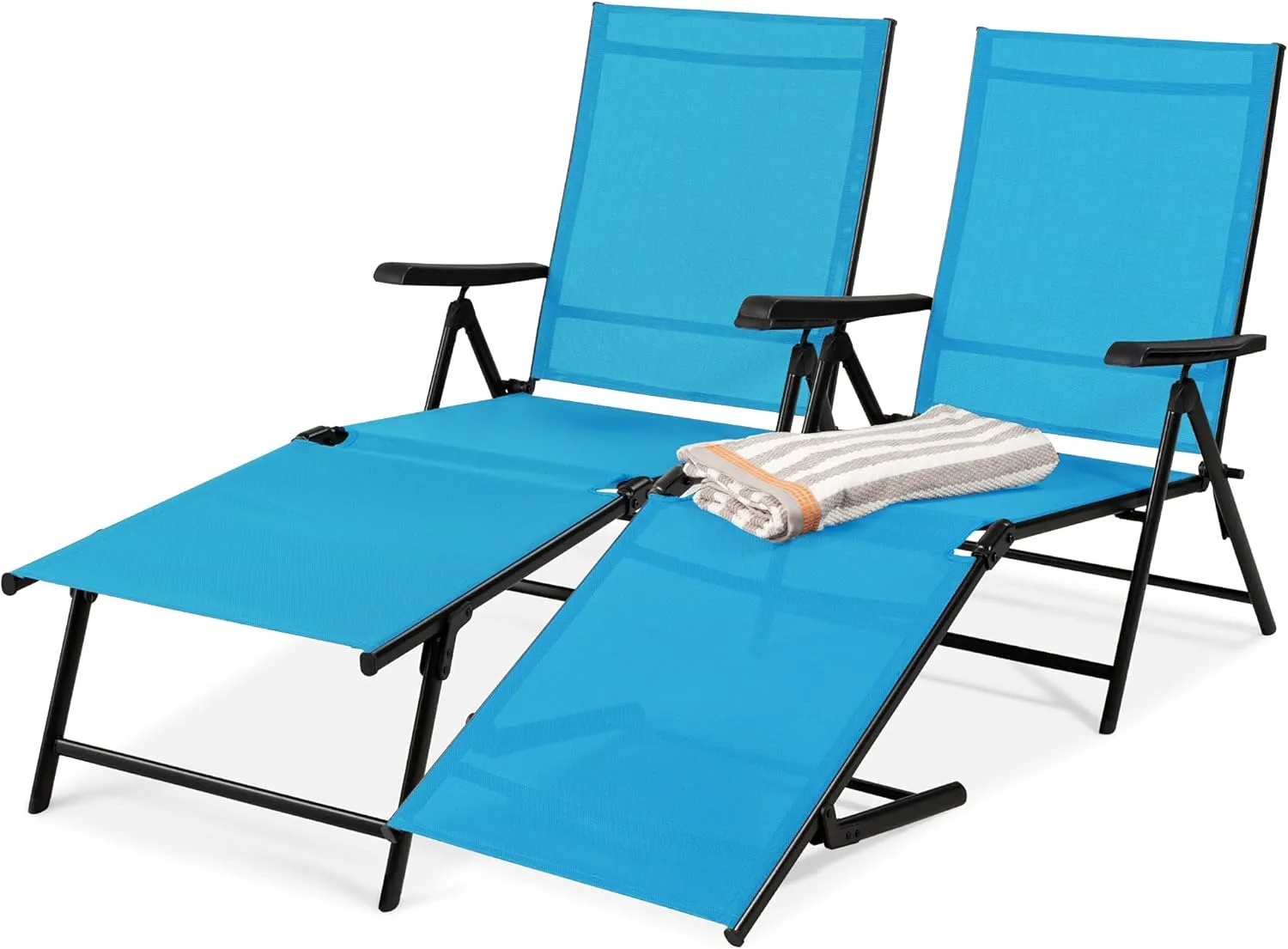 Best Choice Products Set of 2 Outdoor Patio Chaise Lounge Chair Adjustable Reclining Folding Pool Lounger for Poolside, Deck, Backyard w/Steel Frame, 250lb Weight Capacity - Sky Blue