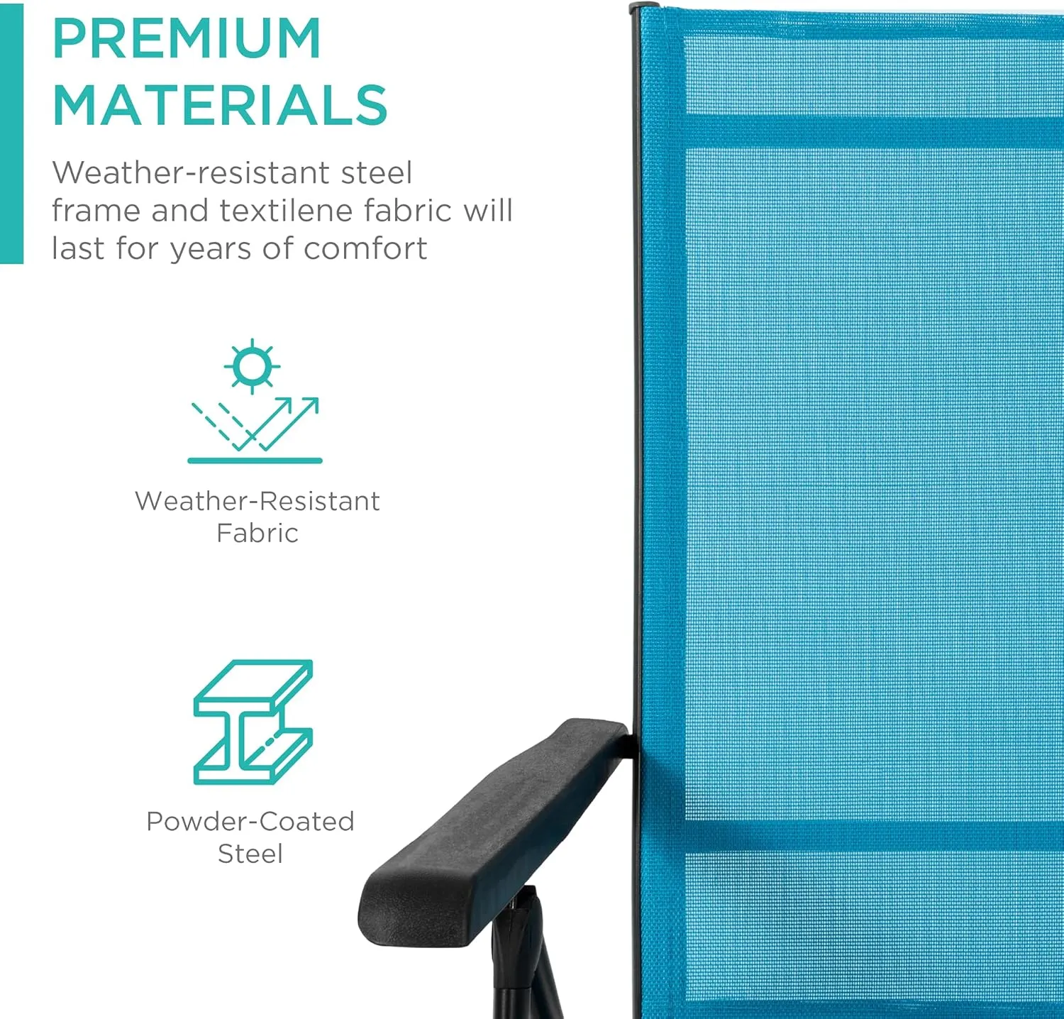 Best Choice Products Set of 2 Outdoor Patio Chaise Lounge Chair Adjustable Reclining Folding Pool Lounger for Poolside, Deck, Backyard w/Steel Frame, 250lb Weight Capacity - Sky Blue