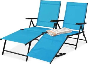 Best Choice Products Set of 2 Outdoor Patio Chaise Lounge Chair Adjustable Reclining Folding Pool Lounger for Poolside, Deck, Backyard w/Steel Frame, 250lb Weight Capacity - Sky Blue