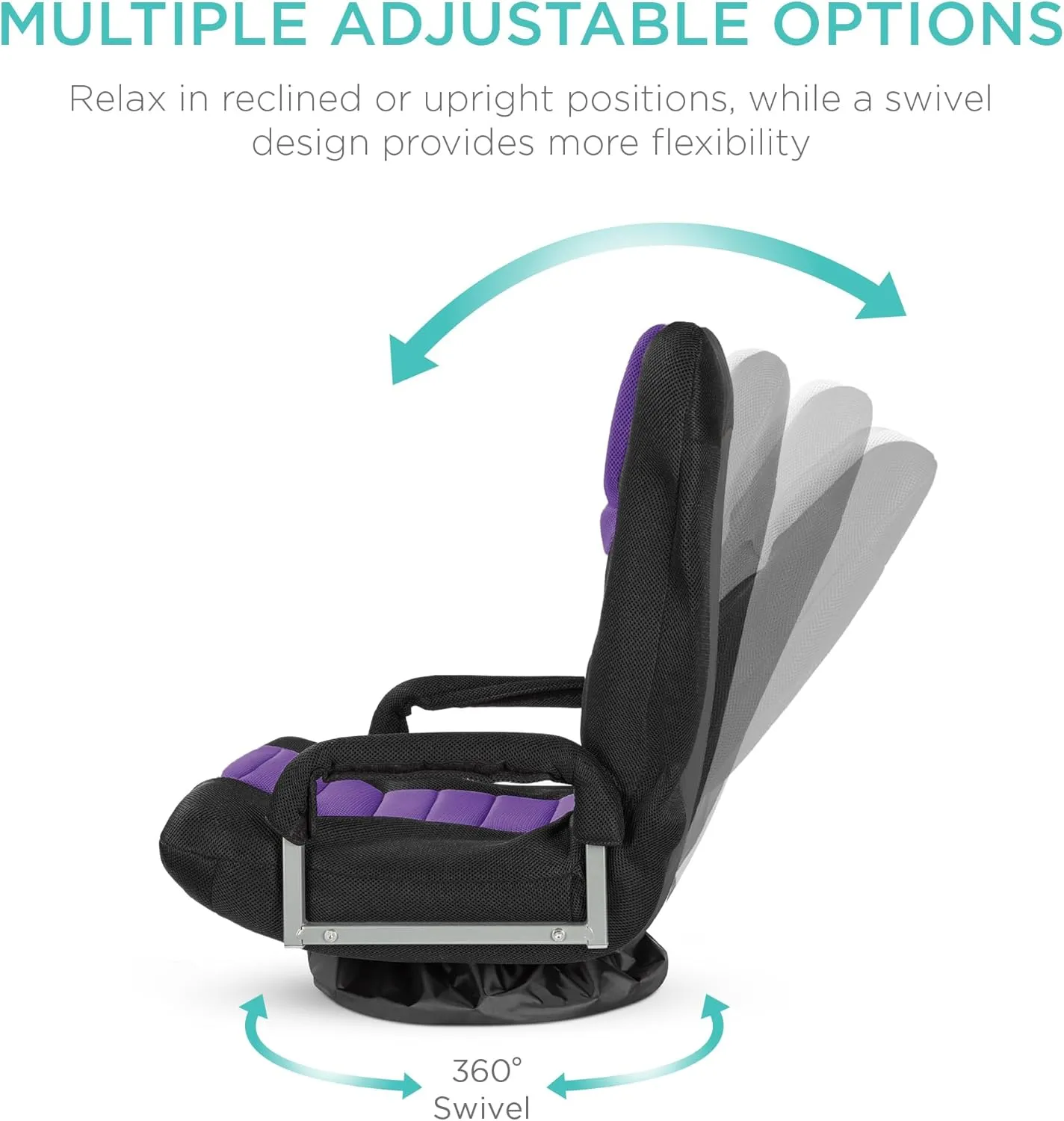 Best Choice Products Swivel Gaming Chair 360 Degree Multipurpose Floor Chair Rocker for TV, Reading, Playing Video Games w/Lumbar Support, Armrest Handles, Adjustable Backrest - Black/Purple