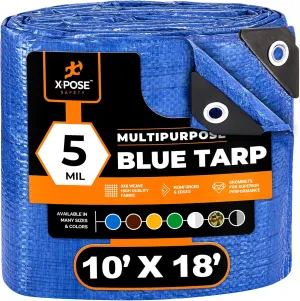 Better Blue Poly Tarp 10' x 18' - Multipurpose Protective Cover - Lightweight, Durable, Waterproof, Weather Proof - 5 Mil Thick Polyethylene - by Xpose Safety