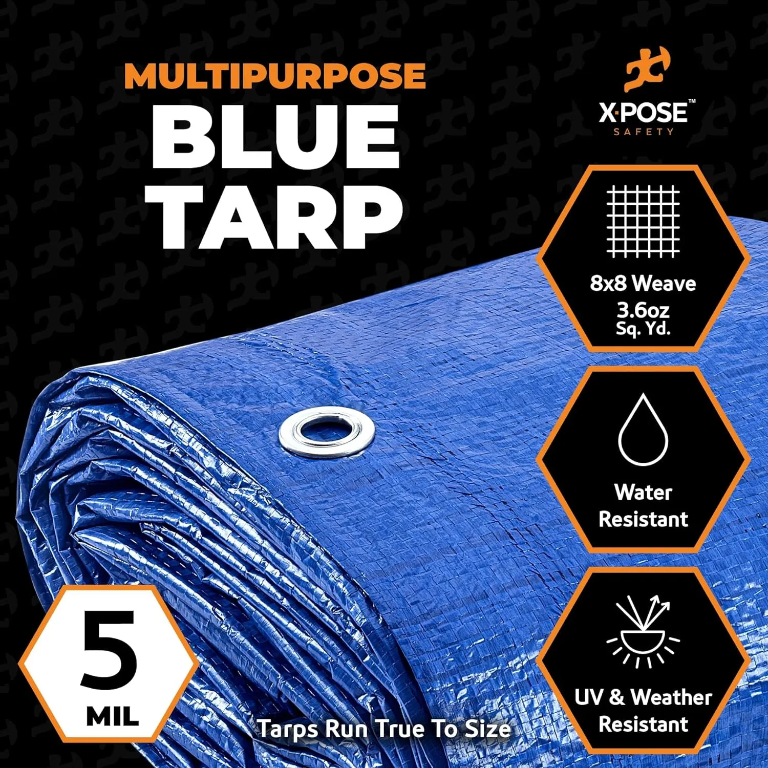 Better Blue Poly Tarp 10' x 18' - Multipurpose Protective Cover - Lightweight, Durable, Waterproof, Weather Proof - 5 Mil Thick Polyethylene - by Xpose Safety