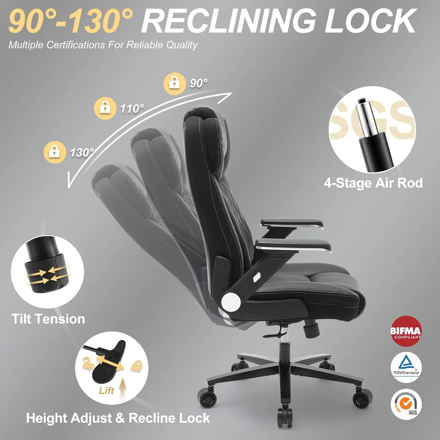 Big and Tall Office Chair, 700lbs Capacity Wide Office Chair for Heavy People, Ergonomic High Back Office Chair with Upgraded Quiet Rubber Wheel, 5D Flip Arms