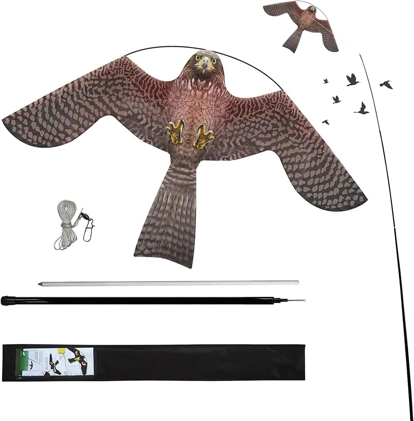 Birds Scaring Hawk Flying Kite with Pole Professional Pigeon Scarer
