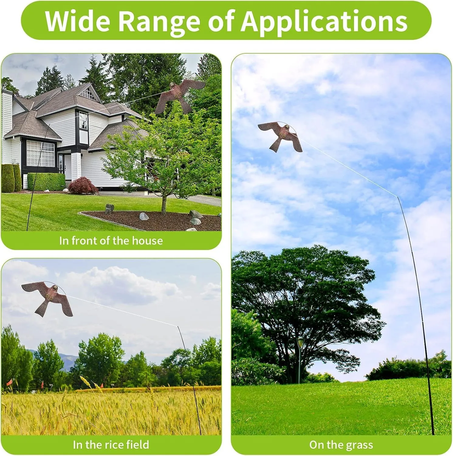 Birds Scaring Hawk Flying Kite with Pole Professional Pigeon Scarer
