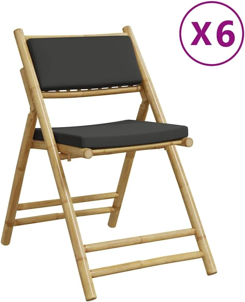 Bistro Chair Set of 6, Outdoor Dining Chairs with Dark Grey Cushions, Patio Furniture, Balcony, Garden and Stackable Chairs