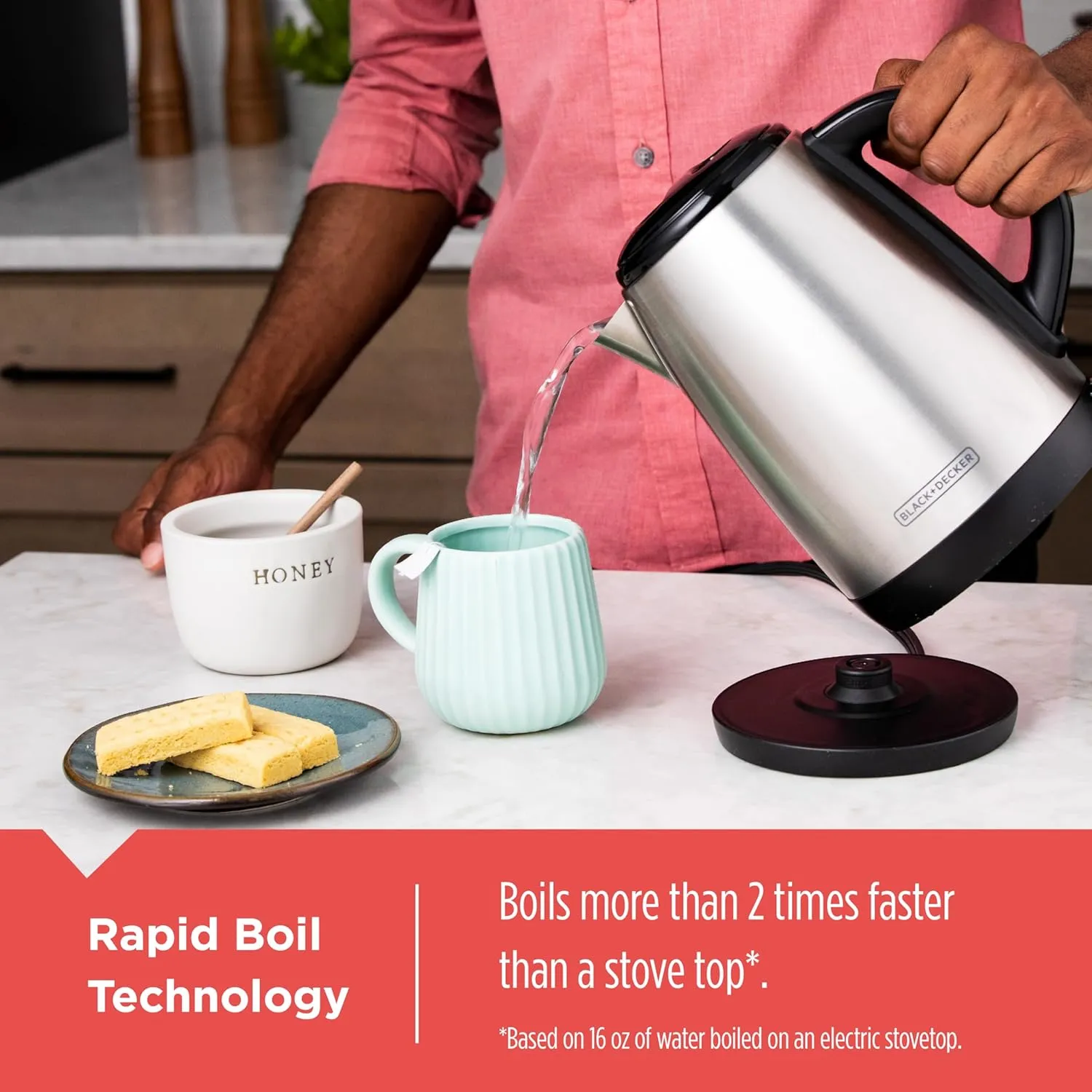 BLACK DECKER 1.7L Cordless Electric Kettle, KE1700SD, Rapid Boil, Auto Shutoff, Stainless Steel