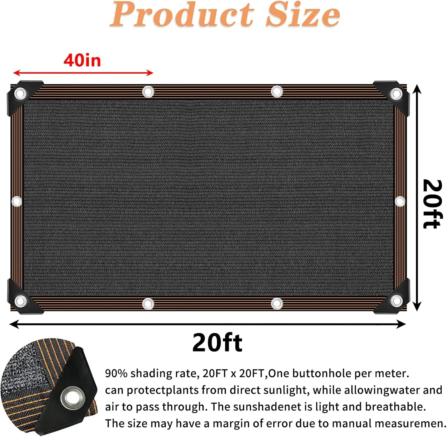 Black Shade Cloth,90% Durable Mesh Tarp with Grommets, Resistant Garden Sun Shade Netting, Shading Antifreezing for Pergola Greenhouse Plants Growing Chicken Coop Shade Cover