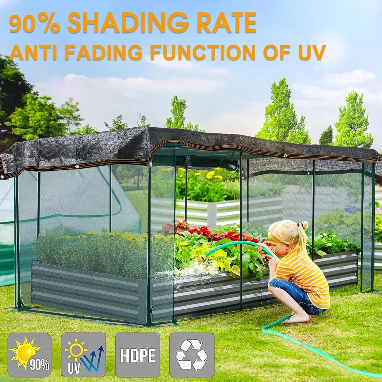 Black Shade Cloth,90% Durable Mesh Tarp with Grommets, Resistant Garden Sun Shade Netting, Shading Antifreezing for Pergola Greenhouse Plants Growing Chicken Coop Shade Cover