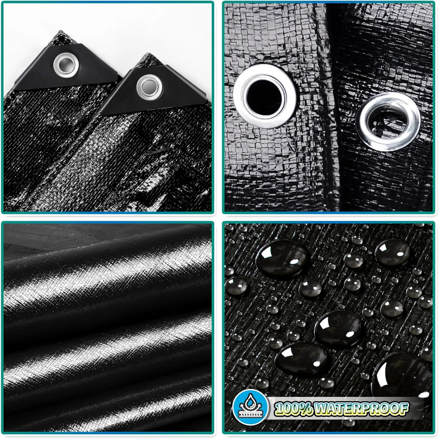 Black Tarp 12x16 Feet, 10 Mil Thick Waterproof Poly Tarps Cover UV Resistant, Rip & Tear Proof with Metal Grommets Every 20 Inches