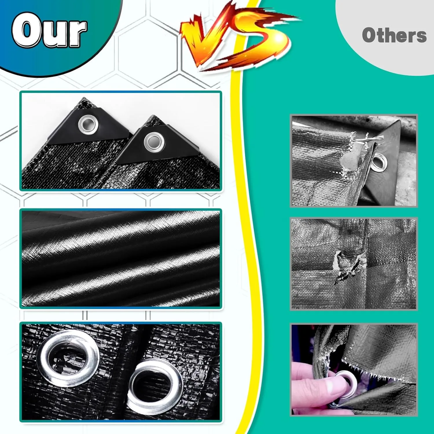 Black Tarp 12x16 Feet, 10 Mil Thick Waterproof Poly Tarps Cover UV Resistant, Rip & Tear Proof with Metal Grommets Every 20 Inches