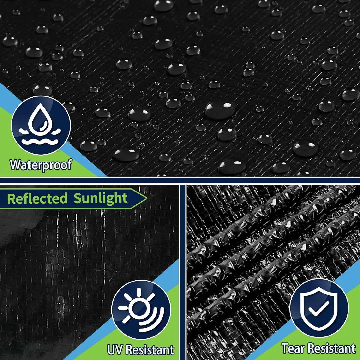 Black Tarps Heavy Duty Waterproof 10x10, 12 Mil Thick, High Durability, Rip and Tear Resistant with Metal Grommets Every 20 Inches