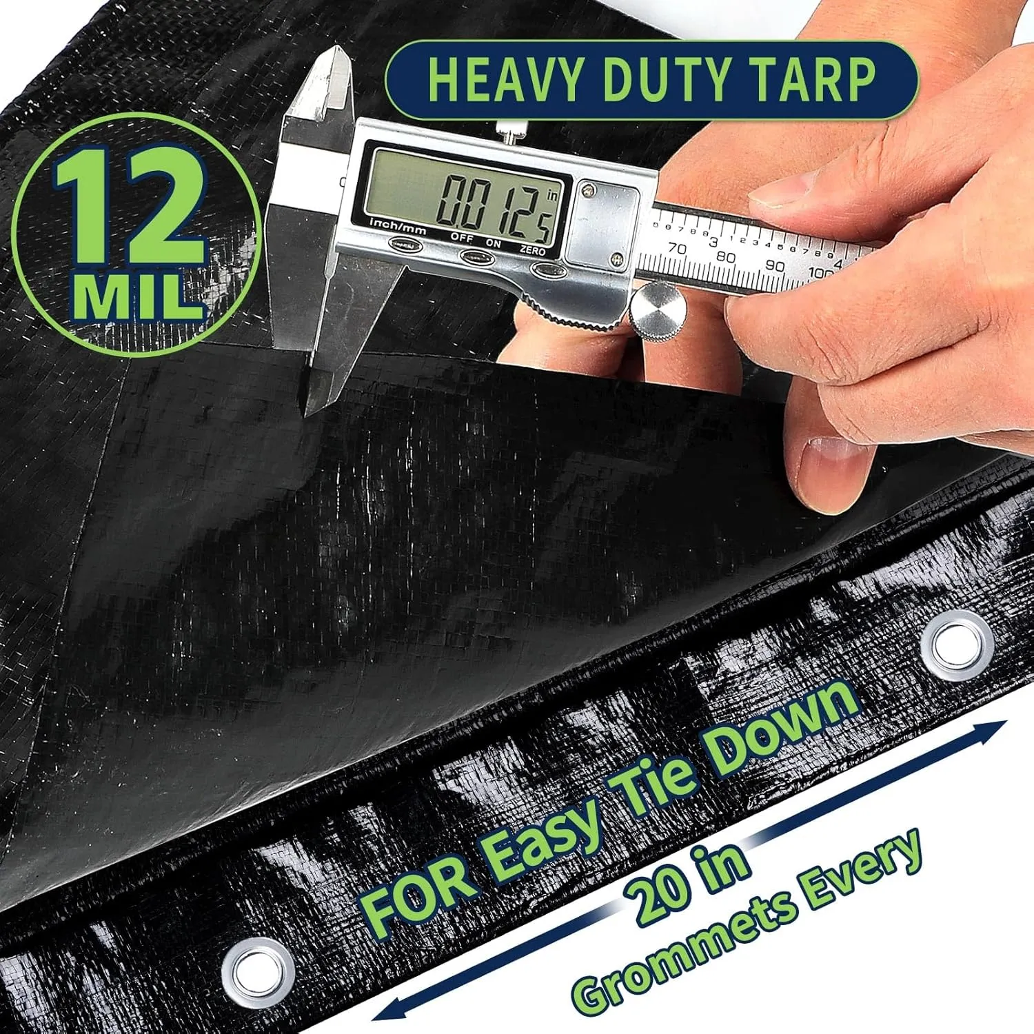 Black Tarps Heavy Duty Waterproof 10x10, 12 Mil Thick, High Durability, Rip and Tear Resistant with Metal Grommets Every 20 Inches