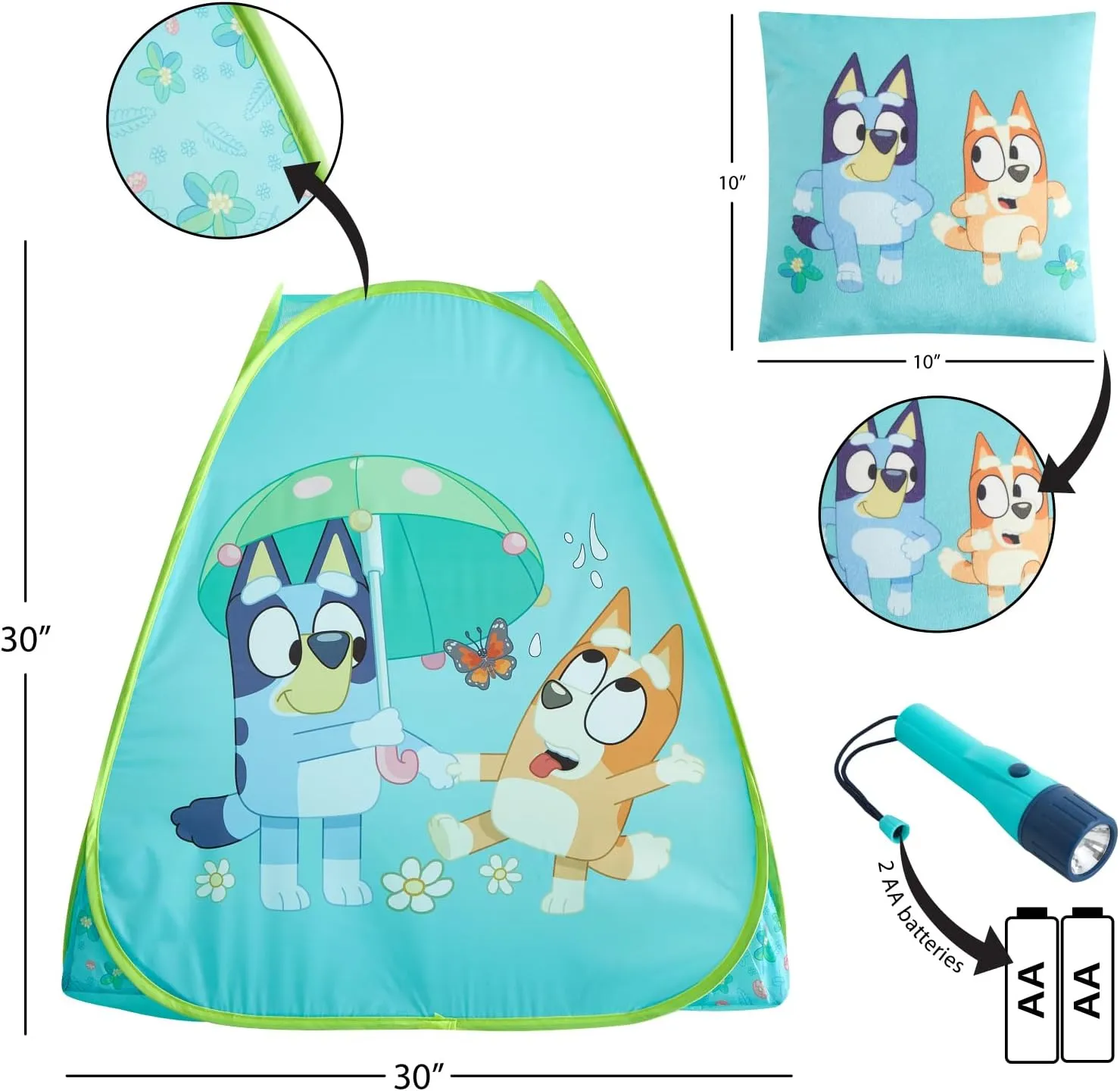 Bluey 3-Piece Adventure Slumber Set – Pop-Up Play Tent, Pillow & Flashlight, Fun Indoor Playhouse for Kids Ages 3 , Perfect for Sleepovers, Camping, or Bedroom Play
