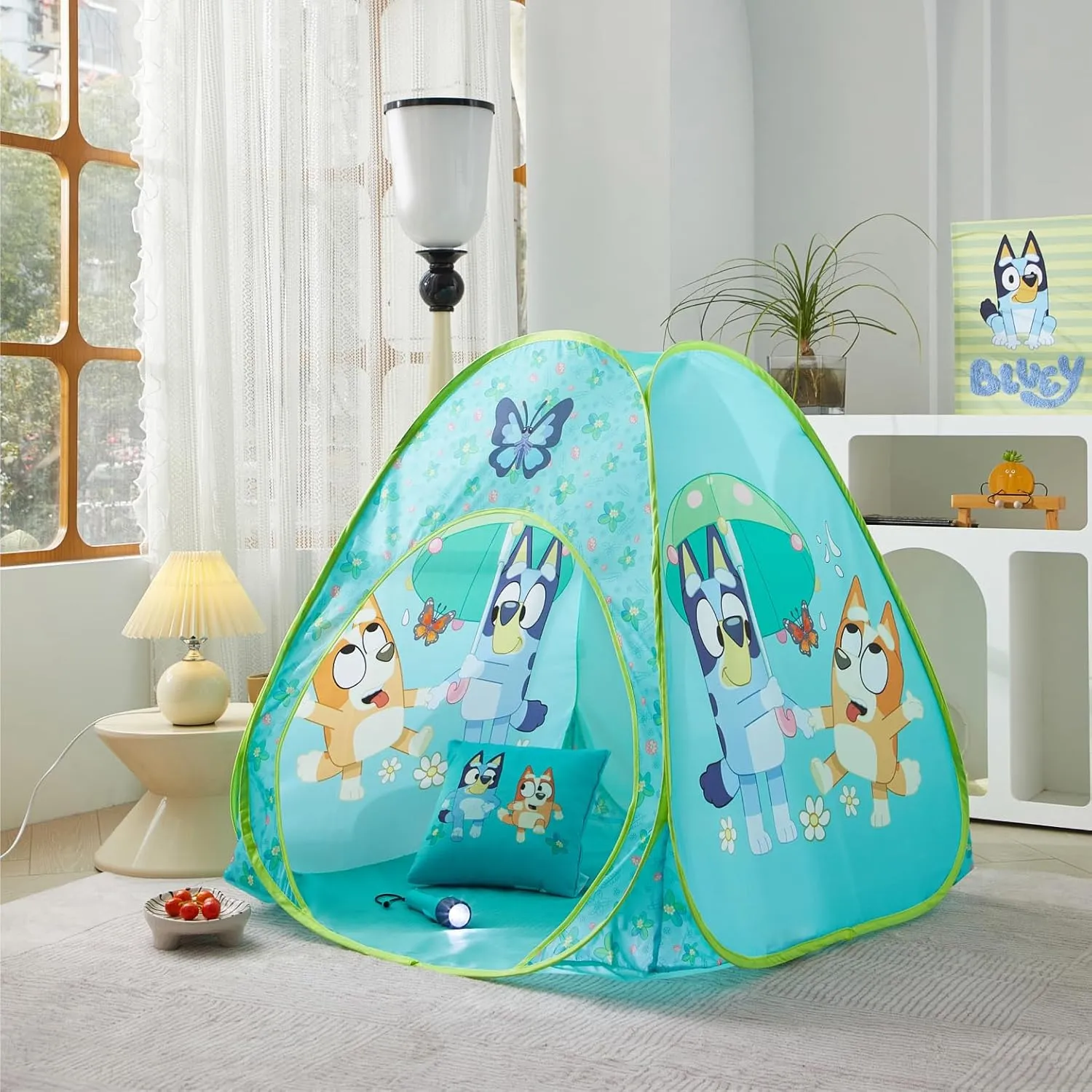 Bluey 3-Piece Adventure Slumber Set – Pop-Up Play Tent, Pillow & Flashlight, Fun Indoor Playhouse for Kids Ages 3 , Perfect for Sleepovers, Camping, or Bedroom Play