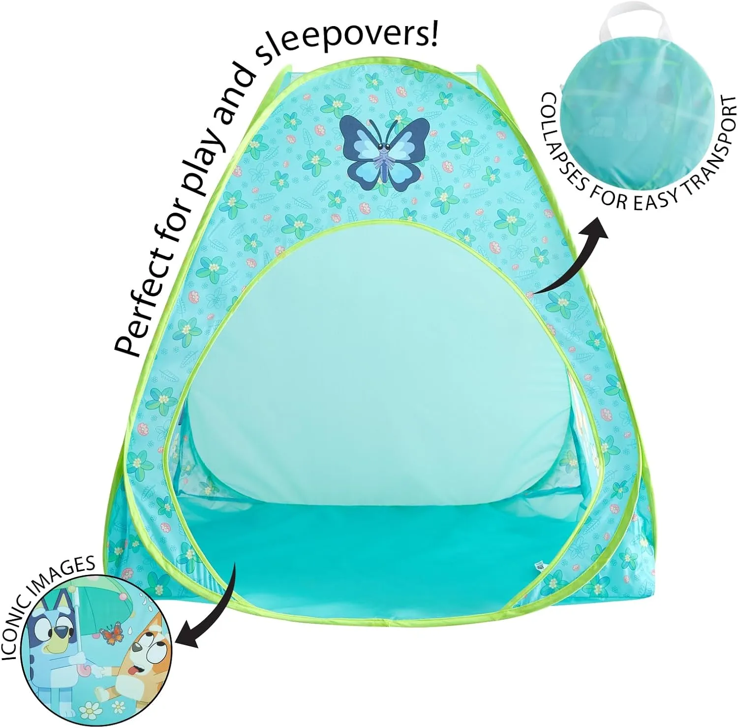 Bluey 3-Piece Adventure Slumber Set – Pop-Up Play Tent, Pillow & Flashlight, Fun Indoor Playhouse for Kids Ages 3 , Perfect for Sleepovers, Camping, or Bedroom Play