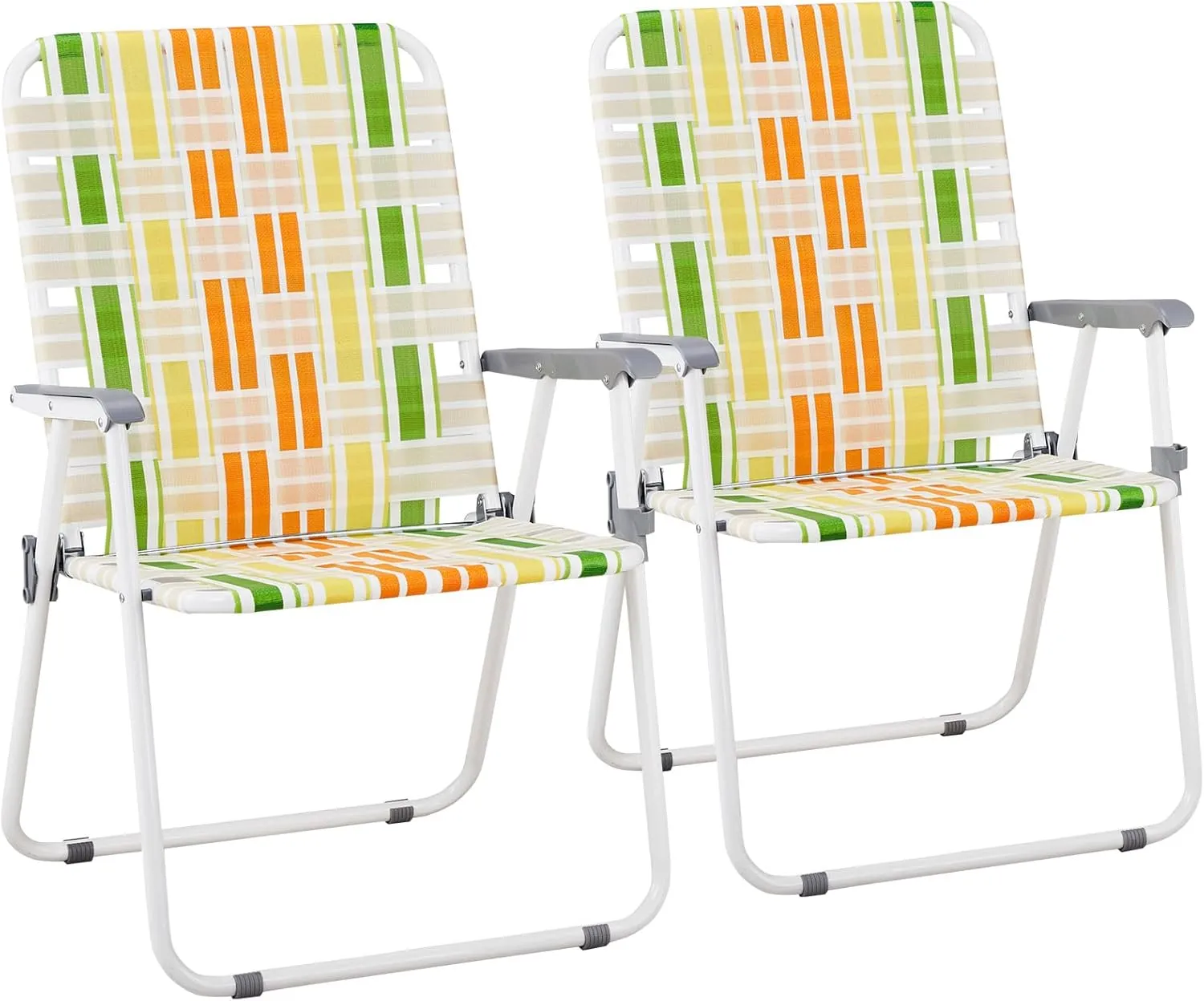 Bonnlo Extra Wide Foldable Beach Chair Set of 2, Modern Minimalist Sturdy Steel Frame Supports 265 lbs/120 kg, Lightweight Portable Chair 8.4 lbs only, for Travel Poolside Camping (Green and Yellow)