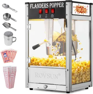 Bonnlo Movie Theater Style Popcorn Machine with 8 Ounce Kettle Makes Up to 32 Cups, Countertop Popcorn Maker with Stainless Steel Popcorn Scoop, Oil Spoon & 3 Popcorn Cups for Commercial Home, Black