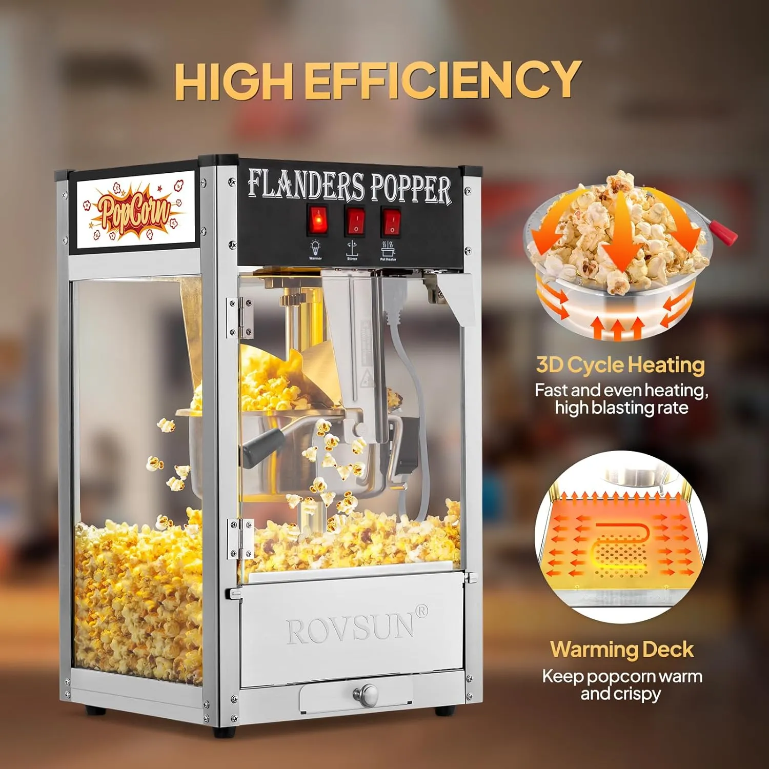 Bonnlo Movie Theater Style Popcorn Machine with 8 Ounce Kettle Makes Up to 32 Cups, Countertop Popcorn Maker with Stainless Steel Popcorn Scoop, Oil Spoon & 3 Popcorn Cups for Commercial Home, Black