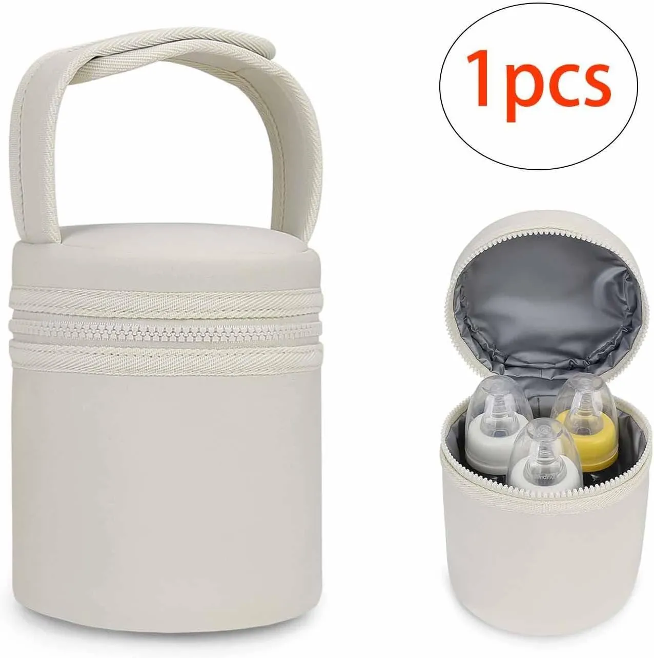 Bottle Storage Bag Water Bottle Carrier Pouch Lining Waterproof Warmer Bag Kettle Holder for Hiking Camping Beach, White