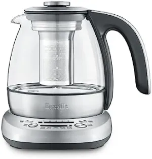 Breville BTM500CLR Tea Maker Compact Infuser and Water Kettle, 34 oz, Brushed Stainless Steel and Glass