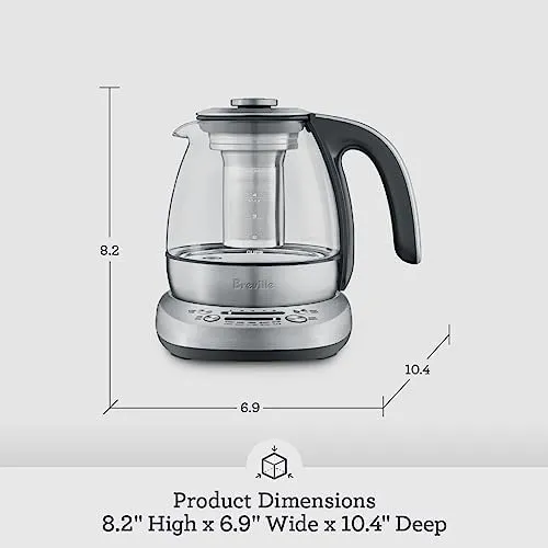 Breville BTM500CLR Tea Maker Compact Infuser and Water Kettle, 34 oz, Brushed Stainless Steel and Glass