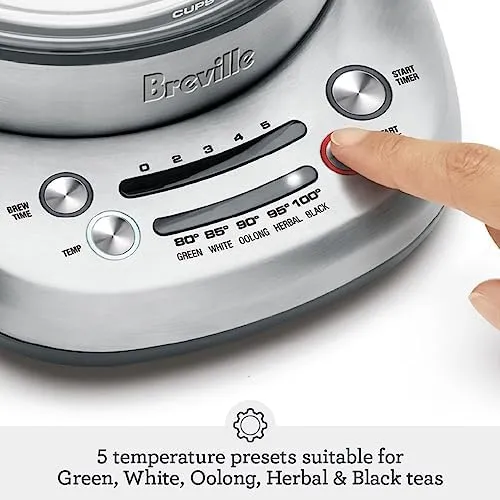 Breville BTM500CLR Tea Maker Compact Infuser and Water Kettle, 34 oz, Brushed Stainless Steel and Glass