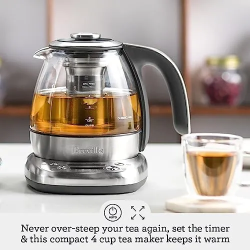 Breville BTM500CLR Tea Maker Compact Infuser and Water Kettle, 34 oz, Brushed Stainless Steel and Glass