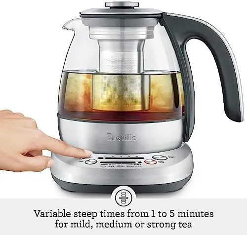 Breville BTM500CLR Tea Maker Compact Infuser and Water Kettle, 34 oz, Brushed Stainless Steel and Glass