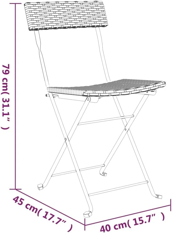 Brown Folding Bistro Chairs 2 Pcs Poly Rattan and Steel Frame Outdoor Patio Furniture for Garden Terrace Balcony Deck