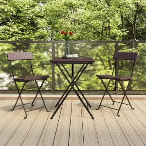 Brown Folding Bistro Chairs 2 Pcs Poly Rattan and Steel Frame Outdoor Patio Furniture for Garden Terrace Balcony Deck