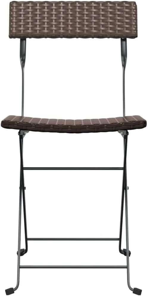 Brown Folding Bistro Chairs 2 Pcs Poly Rattan and Steel Frame Outdoor Patio Furniture for Garden Terrace Balcony Deck
