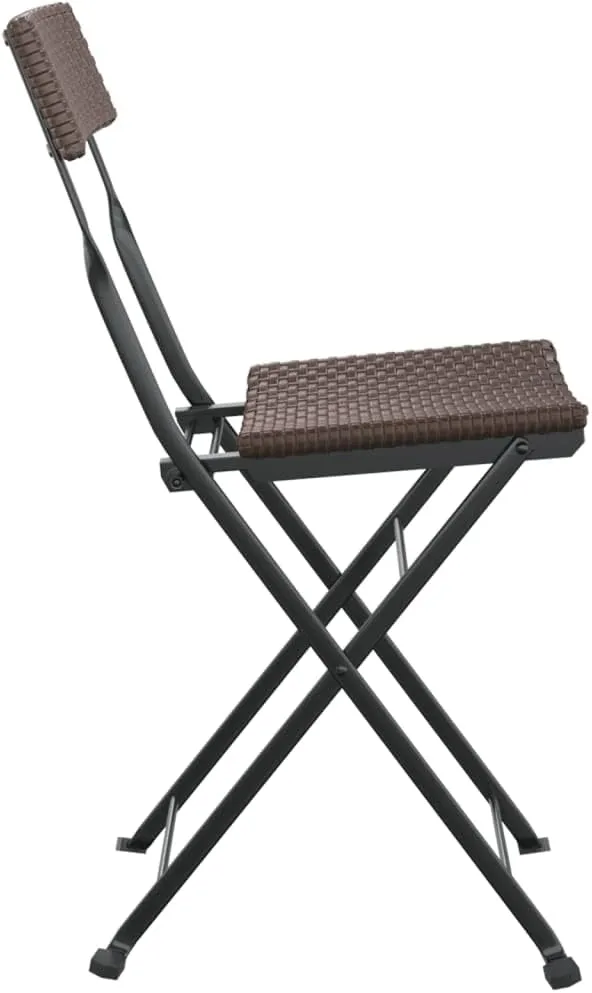 Brown Folding Bistro Chairs 2 Pcs Poly Rattan and Steel Frame Outdoor Patio Furniture for Garden Terrace Balcony Deck