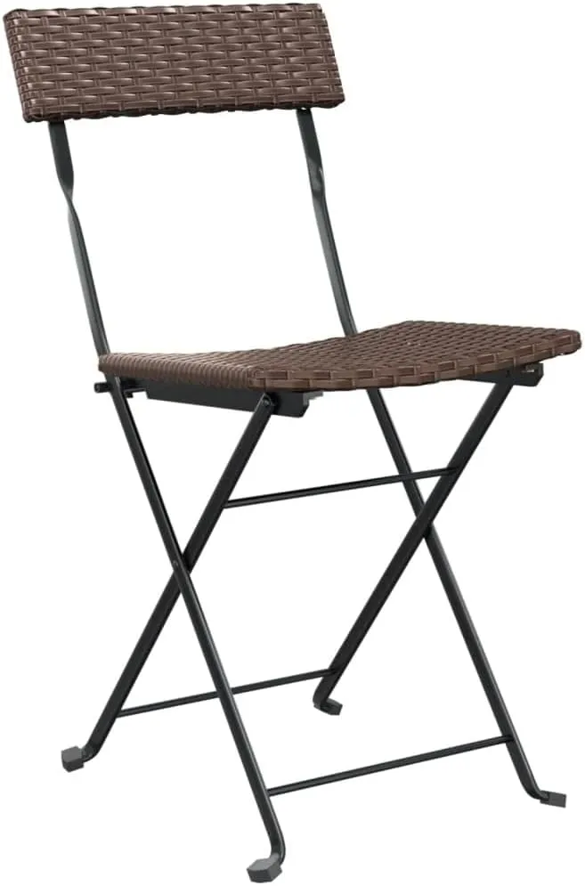Brown Folding Bistro Chairs 2 Pcs Poly Rattan and Steel Frame Outdoor Patio Furniture for Garden Terrace Balcony Deck