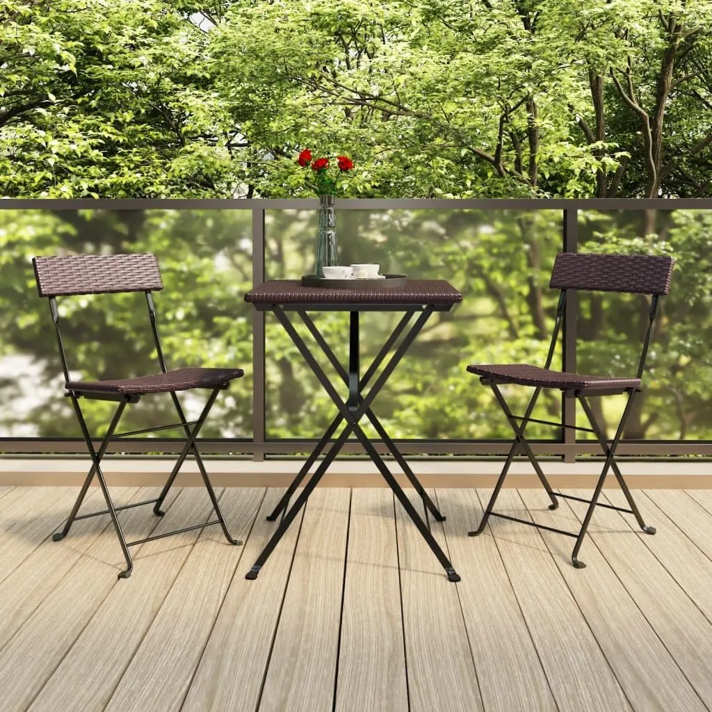 Brown Folding Bistro Chairs 2 Pcs Poly Rattan and Steel Frame Outdoor Patio Furniture for Garden Terrace Balcony Deck