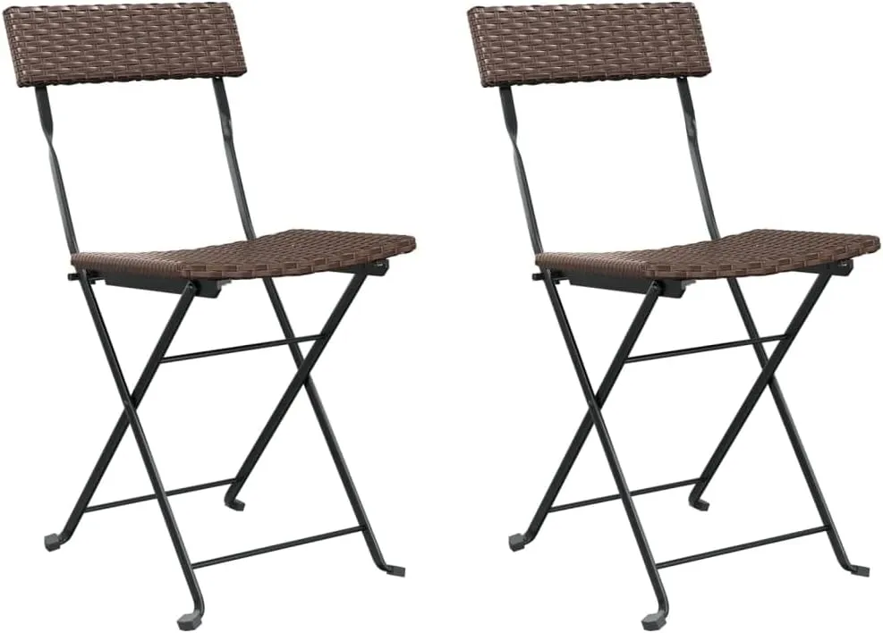 Brown Folding Bistro Chairs 2 Pcs Poly Rattan and Steel Frame Outdoor Patio Furniture for Garden Terrace Balcony Deck