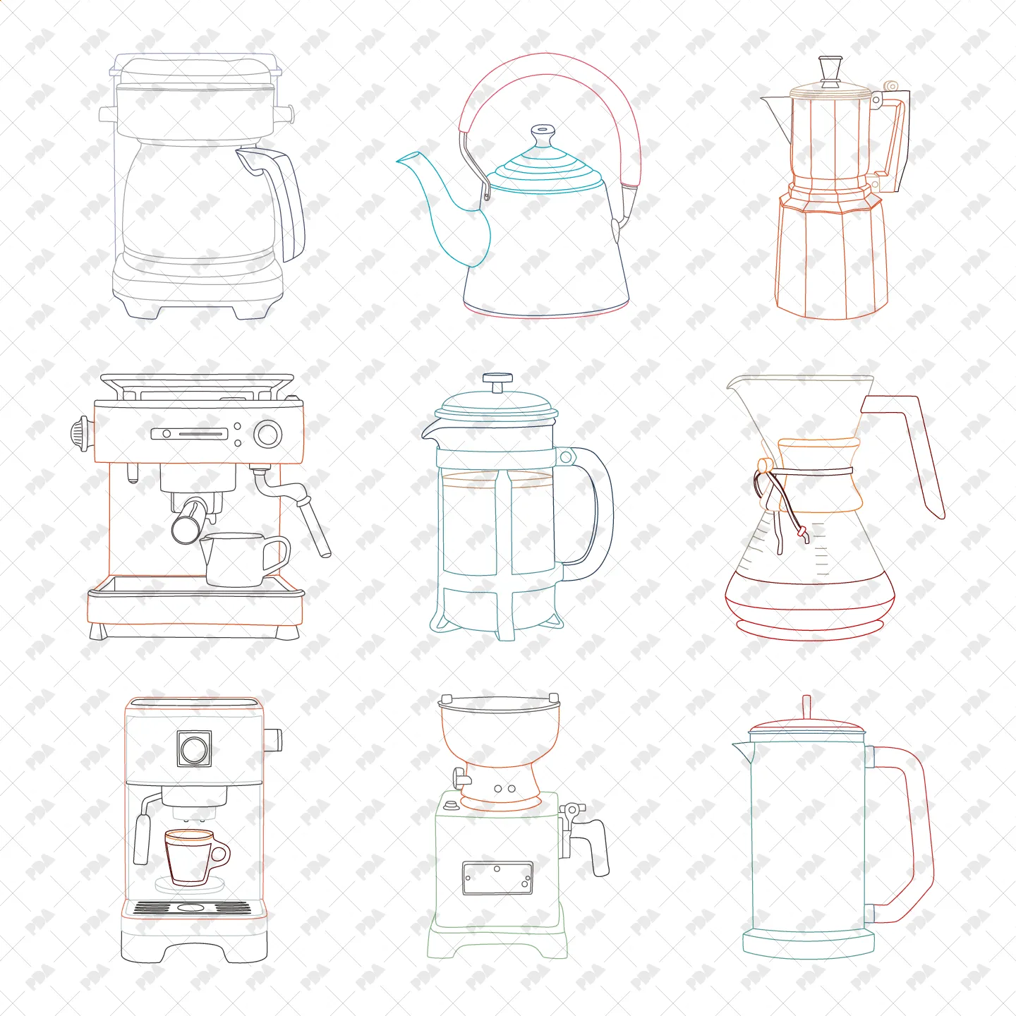 CAD Vector PNG Coffee Gadgets