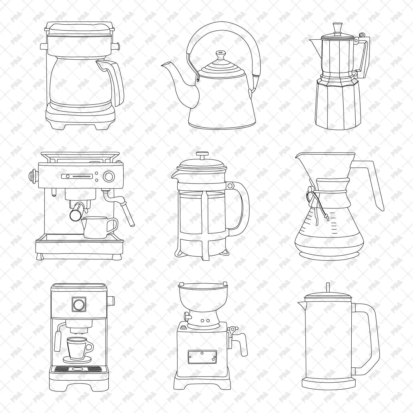 CAD Vector PNG Coffee Gadgets
