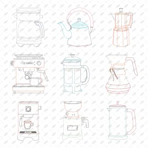 CAD Vector PNG Coffee Gadgets