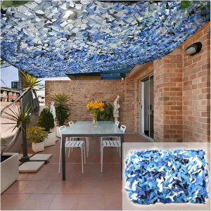 Camouflage Net Blue 2x3m 2x5m 2x10m 4x5m 4x6m 6x6m, Camouflage Netting Camping, for Outdoor Garden Decoration Sun Shelter Tarp Shade Net (Size : 10X20m/32.8X65.6ft)