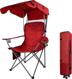 Camping Chair,Oversized Folding Chair with Awning,Portable Outdoor Chair with Armrests,Cup Holder and Carrying Bag