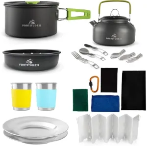 Camping Cookware Set - 19pcs Lightweight Backpacking Cookware w/ Pots,Pans,Utensils