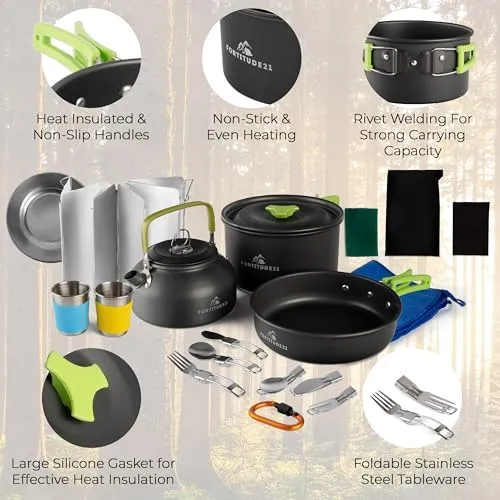 Camping Cookware Set - 19pcs Lightweight Backpacking Cookware w/ Pots,Pans,Utensils
