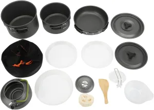 Camping Cookware Set for 4 5 People, Lightweight and Portable with Folding Handle, Complete Mess Kit for Backpacking and Picnic
