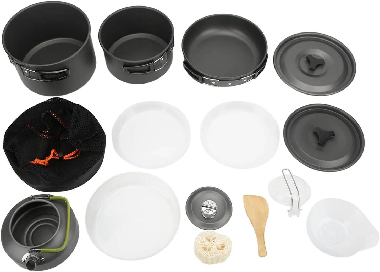 Camping Cookware Set for 4 5 People, Lightweight and Portable with Folding Handle, Complete Mess Kit for Backpacking and Picnic