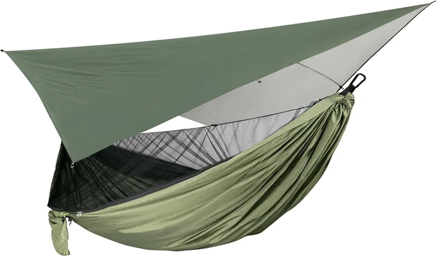 Camping Hammock Portable Nylon Camping Hammock with Waterproof Rain Fly Canopy Tarp for Outdoor Hanging Bed Sleeping, Green 2