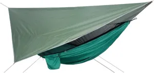 Camping Hammock Portable Nylon Camping Hammock with Waterproof Rain Fly Canopy Tarp for Outdoor Hanging Bed Sleeping, Green 2